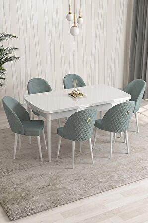 Rovena Arjeta Beyaz 80x132 Açılabilir Mdf Mutfak Masası Takımı 6 Adet Sandalye