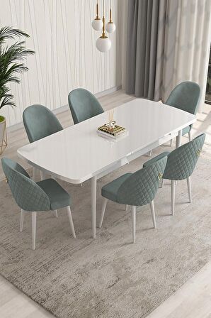 Rovena Arjeta Beyaz 80x132 Açılabilir Mdf Mutfak Masası Takımı 6 Adet Sandalye