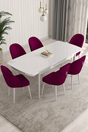 Rovena Arjeta Beyaz 80x132 Açılabilir Mdf Mutfak Masası Takımı 6 Adet Sandalye