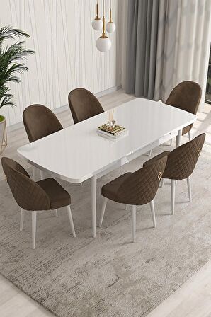 Rovena Arjeta Beyaz 80x132 Açılabilir Mdf Mutfak Masası Takımı 6 Adet Sandalye