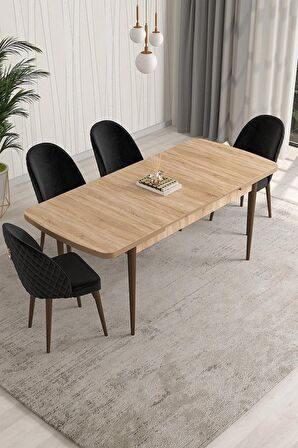 Rovena Arjeta Meşe 80x132 Açılabilir Mdf Mutfak Masası Takımı 4 Adet Sandalye
