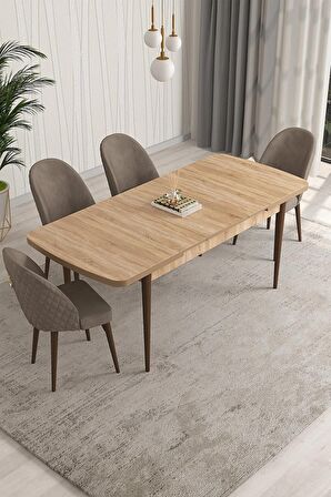 Rovena Arjeta Meşe 80x132 Açılabilir Mdf Mutfak Masası Takımı 4 Adet Sandalye