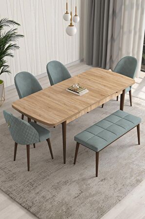 Rovena Arjeta Meşe 80x132 Açılabilir Mdf Mutfak Masası Takımı 4 Adet Sandalye+1 Bench