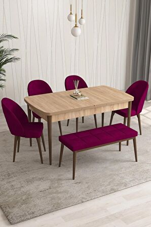 Rovena Arjeta Meşe 80x132 Açılabilir Mdf Mutfak Masası Takımı 4 Adet Sandalye+1 Bench