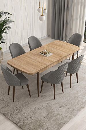 Rovena Arjeta Meşe 80x132 Açılabilir Mdf Mutfak Masası Takımı 6 Adet Sandalye