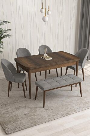 Rovena Arjeta Barok 80x132 Açılabilir Mdf Mutfak Masası Takımı 4 Adet Sandalye+1 Bench