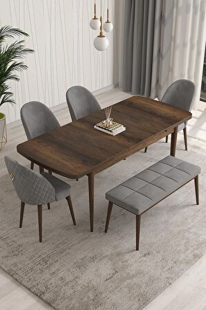 Rovena Arjeta Barok 80x132 Açılabilir Mdf Mutfak Masası Takımı 4 Adet Sandalye+1 Bench