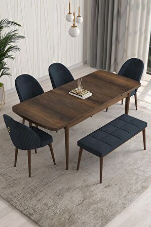 Rovena Arjeta Barok 80x132 Açılabilir Mdf Mutfak Masası Takımı 4 Adet Sandalye+1 Bench