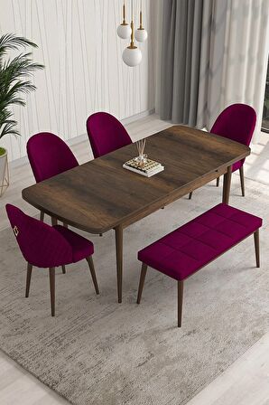 Rovena Arjeta Barok 80x132 Açılabilir Mdf Mutfak Masası Takımı 4 Adet Sandalye+1 Bench