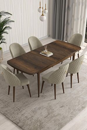 Rovena Arjeta Barok 80x132 Açılabilir Mdf Mutfak Masası Takımı 6 Adet Sandalye