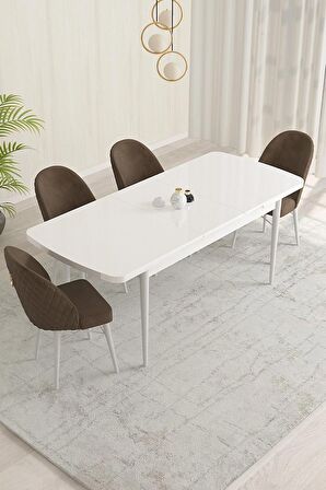 Rovena Marsilya Beyaz 80x132 Açılabilir Mdf Mutfak Masası Takımı 4 Adet Sandalye