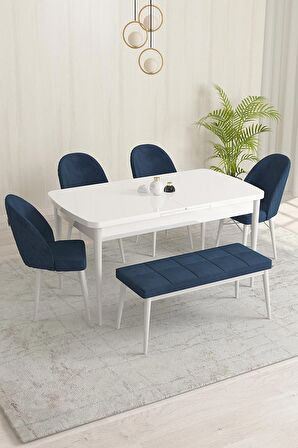 Rovena Marsilya Beyaz 80x132 Açılabilir Mdf Mutfak Masası Takımı 4 Adet Sandalye+1 Bench