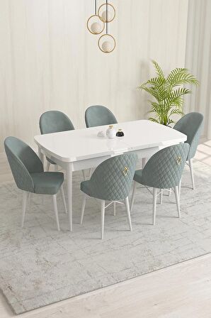 Rovena Marsilya Beyaz 80x132 Açılabilir Mdf Mutfak Masası Takımı 6 Adet Sandalye