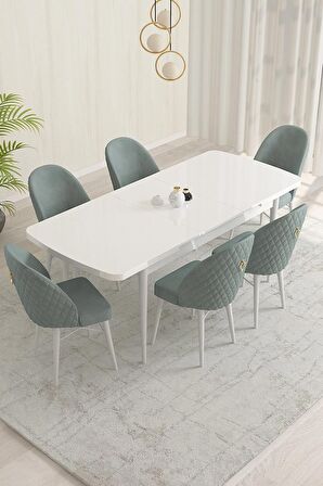 Rovena Marsilya Beyaz 80x132 Açılabilir Mdf Mutfak Masası Takımı 6 Adet Sandalye