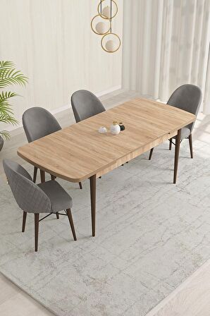 Rovena Marsilya Meşe 80x132 Açılabilir Mdf Mutfak Masası Takımı 4 Adet Sandalye