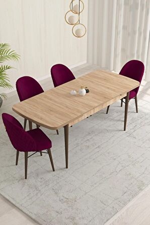 Rovena Marsilya Meşe 80x132 Açılabilir Mdf Mutfak Masası Takımı 4 Adet Sandalye