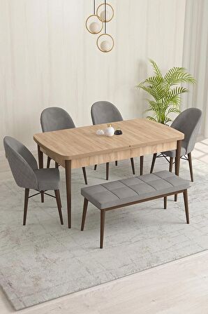 Rovena Marsilya Meşe 80x132 Açılabilir Mdf Mutfak Masası Takımı 4 Adet Sandalye+1 Bench
