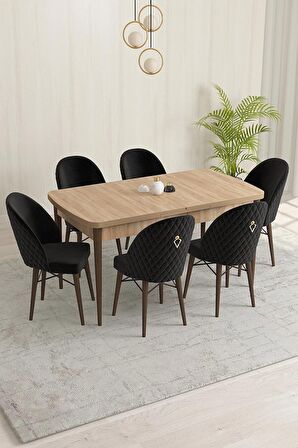 Rovena Marsilya Meşe 80x132 Açılabilir Mdf Mutfak Masası Takımı 6 Adet Sandalye