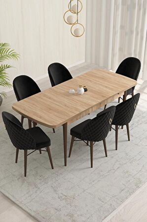 Rovena Marsilya Meşe 80x132 Açılabilir Mdf Mutfak Masası Takımı 6 Adet Sandalye