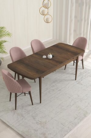 Rovena Marsilya Barok 80x132 Açılabilir Mdf Mutfak Masası Takımı 4 Adet Sandalye