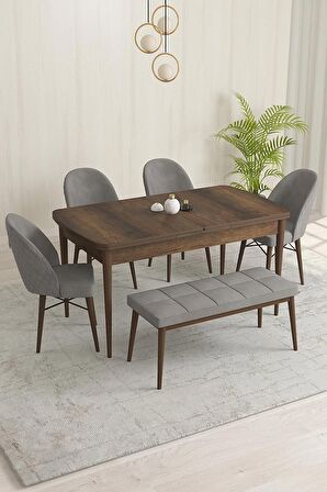 Rovena Marsilya Barok 80x132 Açılabilir Mdf Mutfak Masası Takımı 4 Adet Sandalye+1 Bench