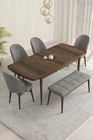 Rovena Marsilya Barok 80x132 Açılabilir Mdf Mutfak Masası Takımı 4 Adet Sandalye+1 Bench