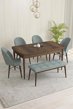 Rovena Marsilya Barok 80x132 Açılabilir Mdf Mutfak Masası Takımı 4 Adet Sandalye+1 Bench