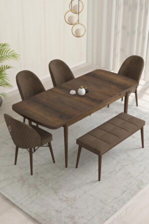Rovena Marsilya Barok 80x132 Açılabilir Mdf Mutfak Masası Takımı 4 Adet Sandalye+1 Bench