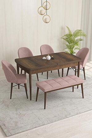 Rovena Marsilya Barok 80x132 Açılabilir Mdf Mutfak Masası Takımı 4 Adet Sandalye+1 Bench