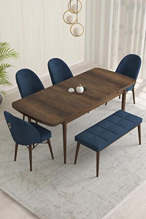 Rovena Marsilya Barok 80x132 Açılabilir Mdf Mutfak Masası Takımı 4 Adet Sandalye+1 Bench