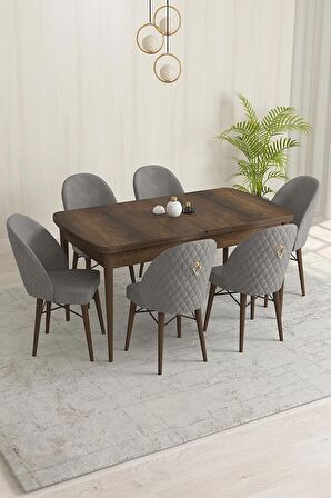 Rovena Marsilya Barok 80x132 Açılabilir Mdf Mutfak Masası Takımı 6 Adet Sandalye