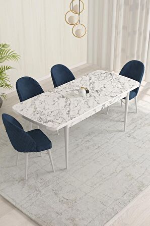 Rovena Marsilya Beyaz Mermer 80x132 Açılabilir Mdf Mutfak Masası Takımı 4 Adet Sandalye
