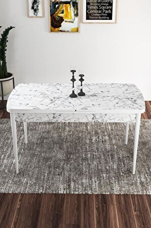 Rovena Marsilya Beyaz Mermer 80x132 Açılabilir Mdf Mutfak Masası Takımı 4 Adet Sandalye