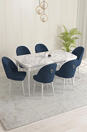 Rovena Marsilya Beyaz Mermer 80x132 Açılabilir Mdf Mutfak Masası Takımı 6 Adet Sandalye