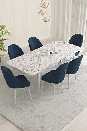 Rovena Marsilya Beyaz Mermer 80x132 Açılabilir Mdf Mutfak Masası Takımı 6 Adet Sandalye