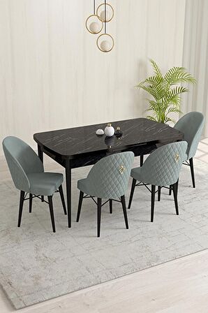 Rovena Marsilya Siyah Mermer 80x132 Açılabilir Mdf Mutfak Masası Takımı 4 Adet Sandalye