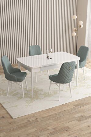 Rovena Flora Beyaz 80x132 Açılabilir Mdf Mutfak Masası Takımı 4 Adet Sandalye