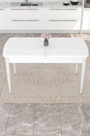 Rovena Flora Beyaz 80x132 Açılabilir Mdf Mutfak Masası Takımı 4 Adet Sandalye+1 Bench