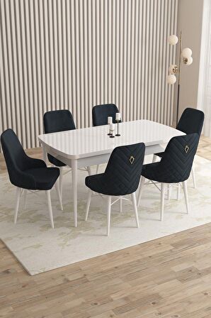 Rovena Flora Beyaz 80x132 Açılabilir Mdf Mutfak Masası Takımı 6 Adet Sandalye