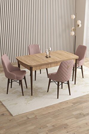 Rovena Flora Meşe 80x132 Açılabilir Mdf Mutfak Masası Takımı 4 Adet Sandalye