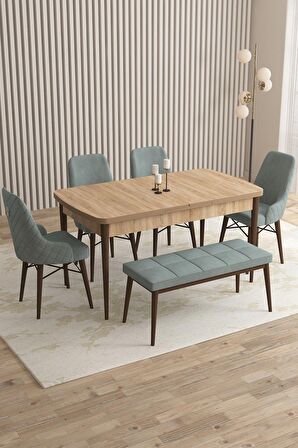 Rovena Flora Meşe 80x132 Açılabilir Mdf Mutfak Masası Takımı 4 Adet Sandalye+1 Bench