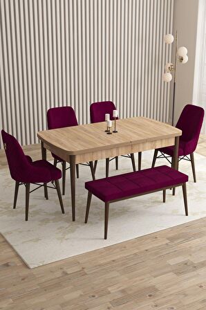 Rovena Flora Meşe 80x132 Açılabilir Mdf Mutfak Masası Takımı 4 Adet Sandalye+1 Bench