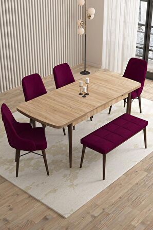Rovena Flora Meşe 80x132 Açılabilir Mdf Mutfak Masası Takımı 4 Adet Sandalye+1 Bench