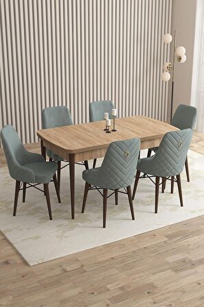 Rovena Flora Meşe 80x132 Açılabilir Mdf Mutfak Masası Takımı 6 Adet Sandalye