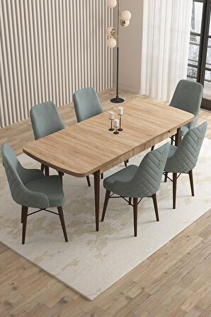 Rovena Flora Meşe 80x132 Açılabilir Mdf Mutfak Masası Takımı 6 Adet Sandalye