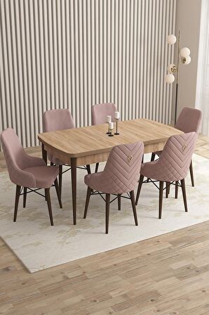 Rovena Flora Meşe 80x132 Açılabilir Mdf Mutfak Masası Takımı 6 Adet Sandalye
