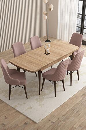 Rovena Flora Meşe 80x132 Açılabilir Mdf Mutfak Masası Takımı 6 Adet Sandalye