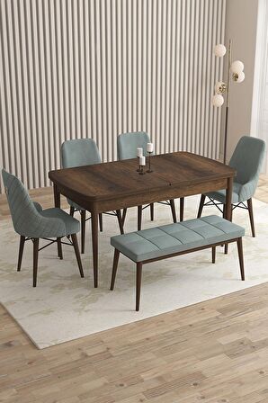 Rovena Flora Barok 80x132 Açılabilir Mdf Mutfak Masası Takımı 4 Adet Sandalye+1 Bench