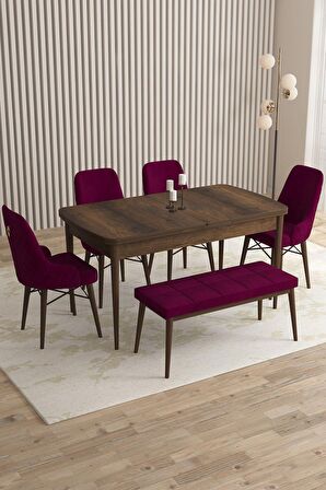 Rovena Flora Barok 80x132 Açılabilir Mdf Mutfak Masası Takımı 4 Adet Sandalye+1 Bench
