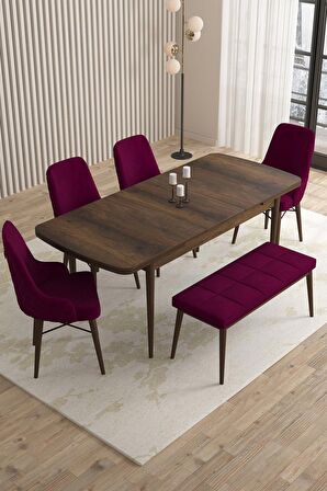 Rovena Flora Barok 80x132 Açılabilir Mdf Mutfak Masası Takımı 4 Adet Sandalye+1 Bench